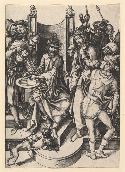 Pilát si myje ruce, ca. 1435-1491. od Martin Schongauer
