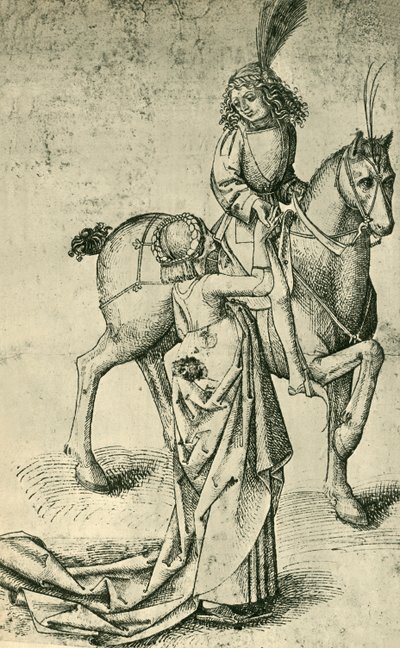 Jezdec a žena, c1480, 1943. od Martin Schongauer