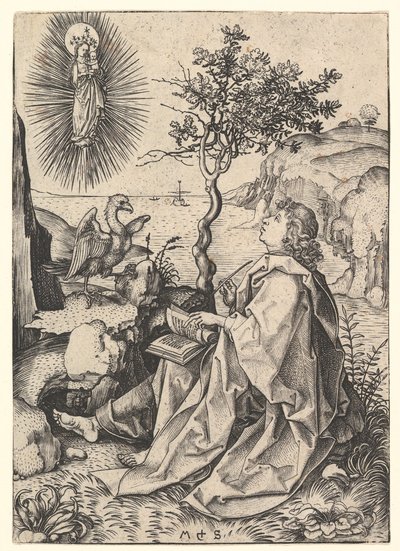 Saint John on Patmos, ca. 1435-1491. od Martin Schongauer