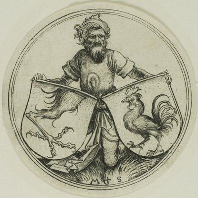 Štít s nohou gryfa a štít s kohoutem drženým maurem od Martin Schongauer