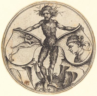 Štíty s králičí a maurskou hlavou, v držení Divokého muže od Martin Schongauer