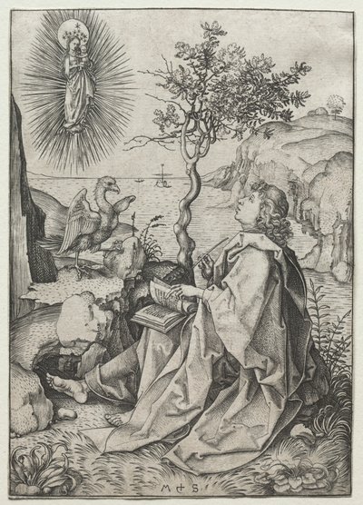 Svatý Jan Evangelista na ostrově Patmos. od Martin Schongauer