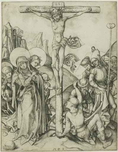 Ukřižování se svatými ženami, svatým Janem a římskými vojáky od Martin Schongauer