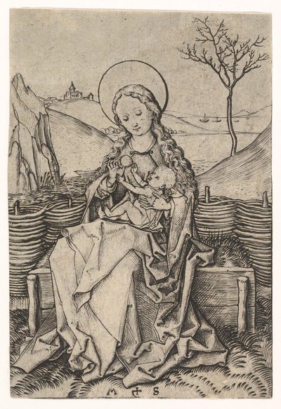 Panna a dítě na travnaté lavici, ca. 1435-1491. od Martin Schongauer