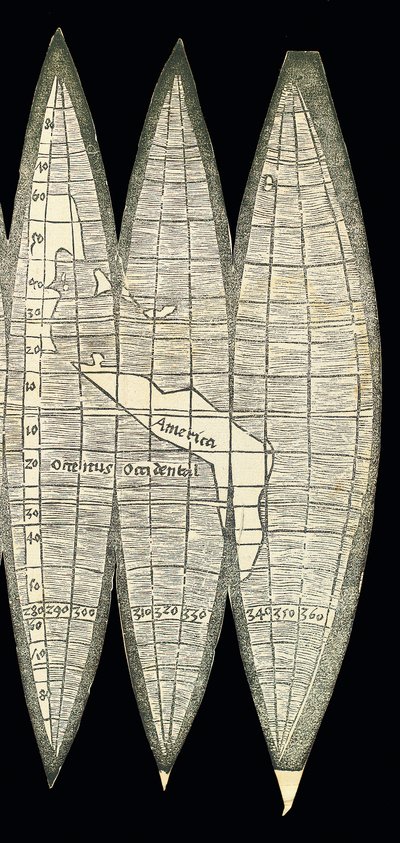 Mapa světa ve formě sady gores pozemských glóbů, 1507 od Martin Waldseemuller