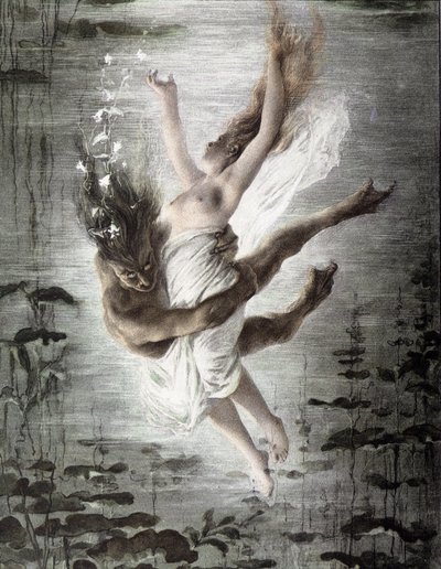 Mořská příšera unáší mladou ženu (detail 14299), „“ Allegorien“, Martin Gerlach, c. 1900. od Martin senior Gerlach