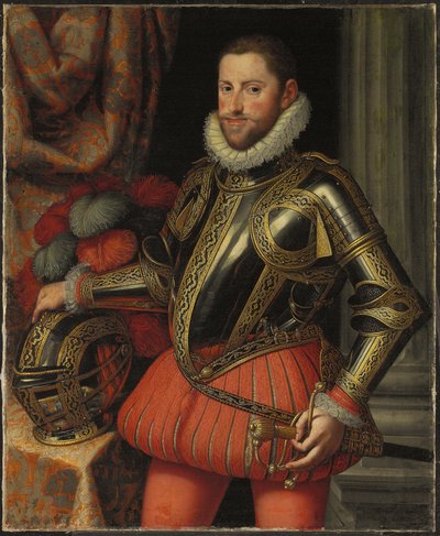 Portrét arcivévody Ernsta Rakouského, tříčtvrteční délka, v brnění, kolem roku 1580 od Martino Rota