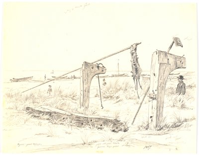Plážový pozemek s kotvištěm lodí, Skagen od Martinus Rørbye
