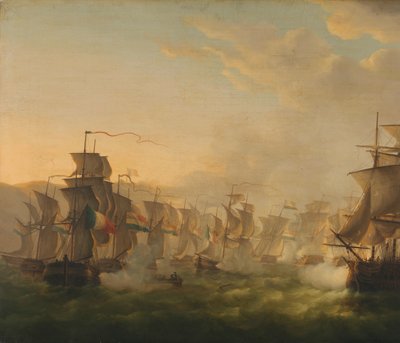 Střet nizozemské a britské flotily během plavby holandské flotily do Boulogne (1804) od Martinus Schouman (signed by artist)