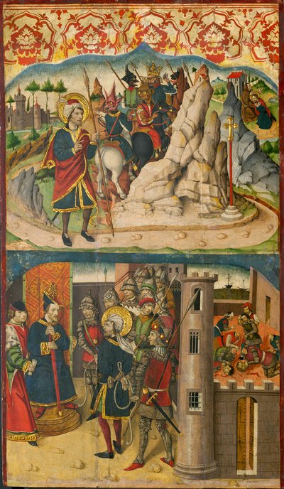 Svatý Kryštof se setkává se Satanem; Svatý Kryštof před králem Lykie od Martín de Soria