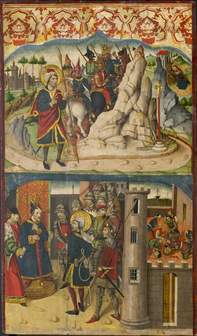 Svatý Kryštof se setkává se Satanem, Svatý Kryštof před králem Lykie, 1480-85 od Martín de Soria