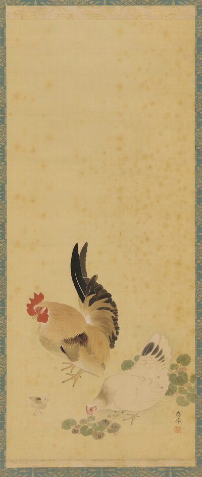 Kohout, slepice a kuřátko, období Edo, 18. století. od Maruyama Okyo