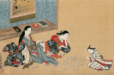 Naiset pelikortit, Maruyama Okyo (1733-1765), silkkimaalaus ukiyo-e-tyyliin, Japani od Maruyama Okyo