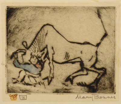Bull-Dogging (ručně kolorovaný lept) od Mary Bonner