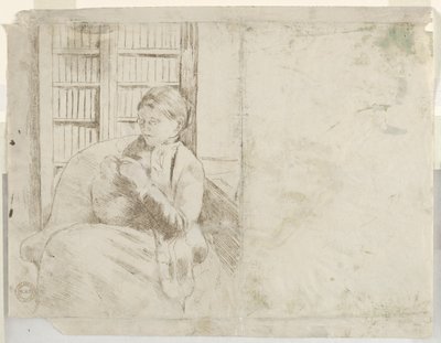 Pletení v knihovně verso, c. 1881. od Mary Cassatt