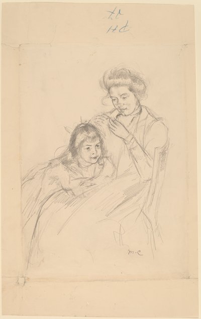 Margot opřená o Reineovo koleno od Mary Cassatt