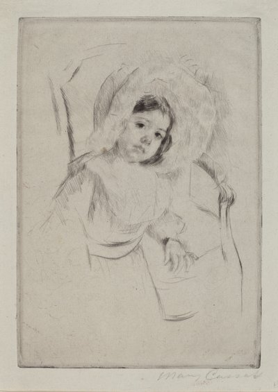 Margot v poddajné kapotě opřená o židli, c. 1902. od Mary Cassatt