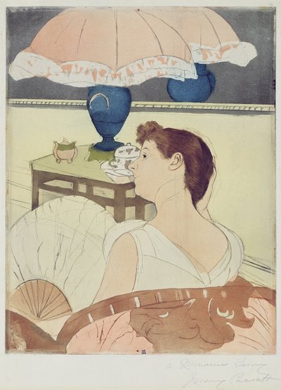 The Lamp, 1891 (suchá jehla, měkký podklad a akvatinta na papíře) od Mary Cassatt