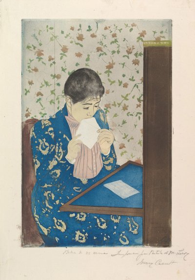 The Letter, 1890-91 (suchá jehla a akvatinta, tištěné ze tří desek) od Mary Cassatt