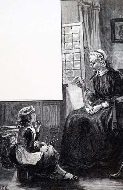 Babička zkoumající snahu dítěte při pletení od Mary Ellen Edwards