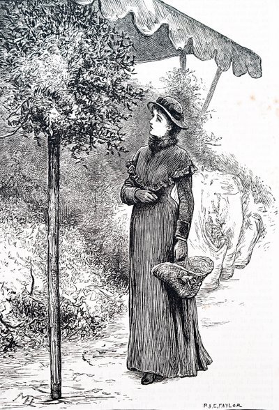 Žena kupuje cesmínu pro vánoční ozdoby. Mary Ellen Edwards (1838-1934), anglická umělkyně od Mary Ellen Edwards