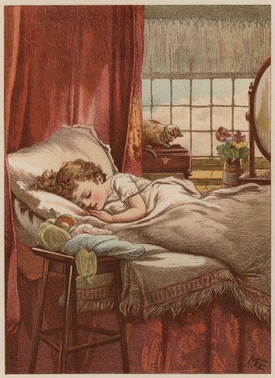 Dítě spí v posteli (chromolitho) od Mary Ellen Edwards