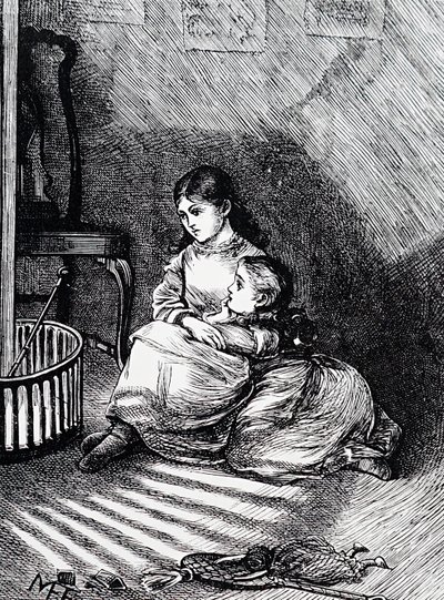 Děti sedí u krbu od Mary Ellen Edwards