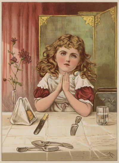 Dívka říká Milost před jídlem (chromolitho) od Mary Ellen Edwards