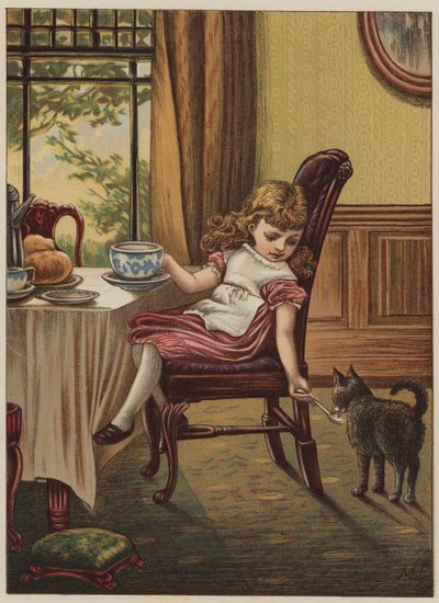 Dívka s černou kočkou (chromolitho) od Mary Ellen Edwards