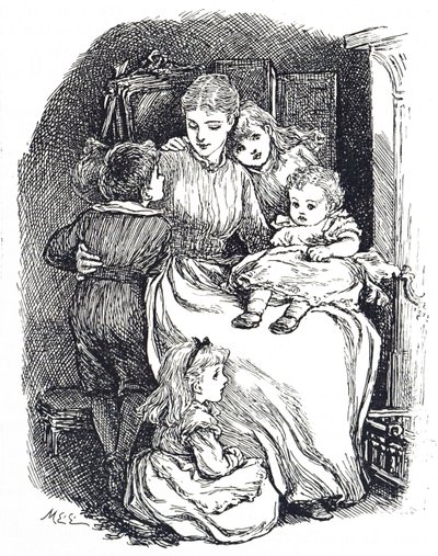 Ilustrace zobrazující matku se svými dětmi od Mary Ellen Edwards