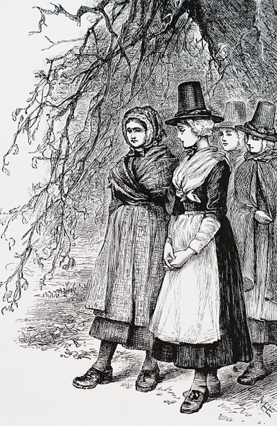Velšské dívky na veletrhu Hollantide, veletrhu náboru, čekající na zasnoubení jako domácí služka od Mary Ellen Edwards