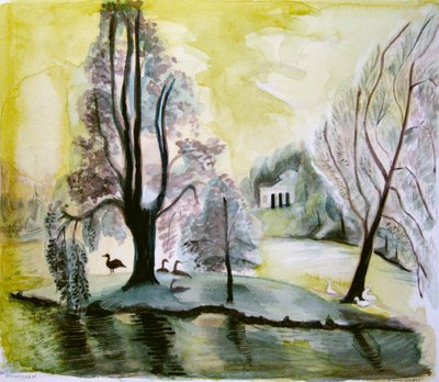 Stourhead, večerní jezero, 2006 (akvarel) od Mary Kuper
