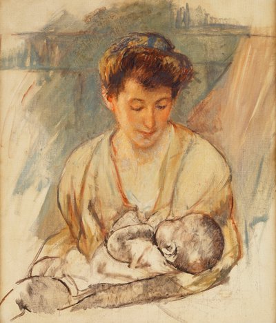 Matka Rose se dívá dolů na své spící dítě, kolem roku 1900 od Mary Cassatt