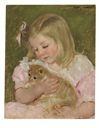 Sára drží kočku, asi 1907-08 (olej na plátně) od Mary Stevenson Cassatt