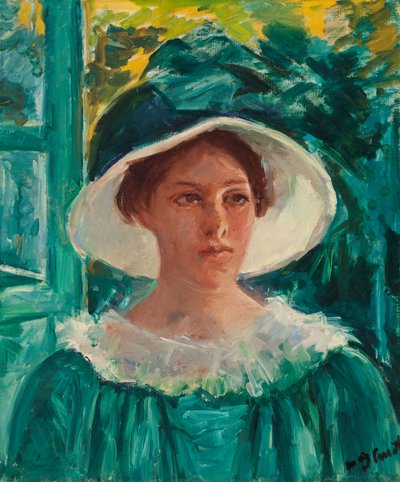 Mladá žena v zeleném, venku na slunci (hlava mladé ženy), c. 1914 (olej na plátně) od Mary Stevenson Cassatt