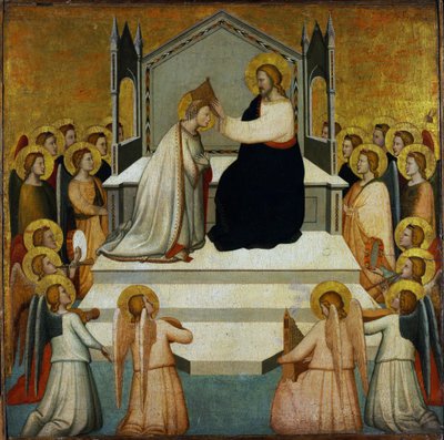 Korunovace Panny Marie - Korunovace Panny Marie - Maso di Banco (?-1348) - 1335-1340 - Tempera na panelu - 51,2x51,7 - Muzeum Szepmuveszeti, Budapešť od Maso di Banco