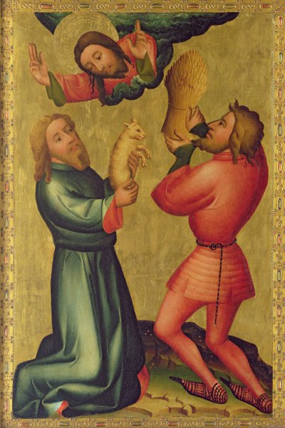 Oběti Kaina a Ábela z hlavního oltáře sv. Petra v Hamburku, The Grabower Altar, 1383 (tempera na panelu) od Master Bertram of Minden