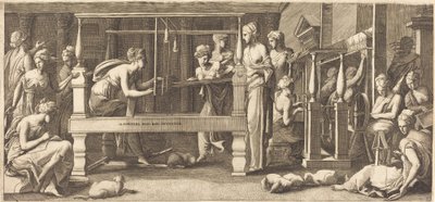 Penelope a její služebné tkaní od Master FG, after Francesco Primaticcio