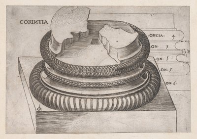 The Roman Mirror Magnificence: Corinthian base from Temple of Mars Avenger, Rome, ..., ca. 1537 od Master GA
