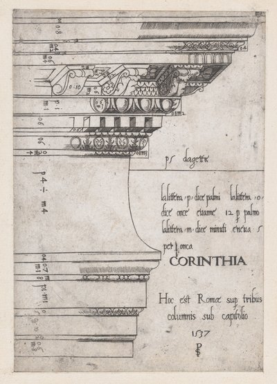 Entablatura z chrámu Castor a Pollux, Řím, 1537., 1537 od Master PS