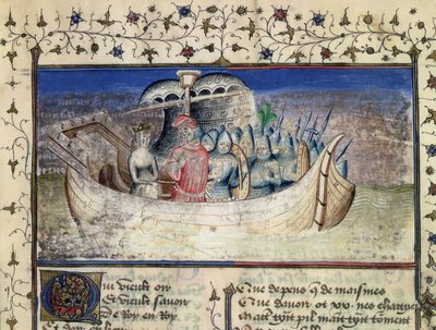 Brutus Trojan vyplouvá do Británie, z Historie králů Británie od Geoffreye z Monmouthu (1100-54) od Master Wistace