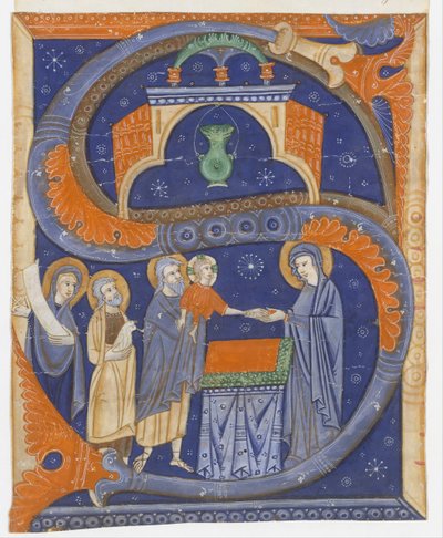Iluminace rukopisu s představením Krista v chrámu v iniciále S..., ca. 1278. od Master of Bagnacavallo