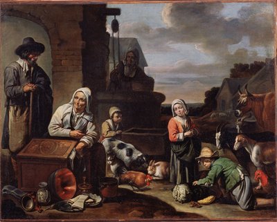 Rolníci u studny. Malba mistra Beguines (polovina 17. století). Olej na plátně, 94 x 119 cm, 2. polovina 17. století. Francouzské umění, barokní umění. Puškinovo muzeum výtvarných umění, Moskva. ©FineArtImage/Leemage od Master of Beguins