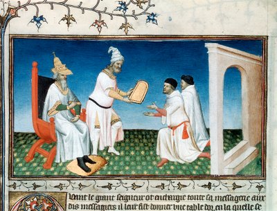 Kublajchán dává Polos jejich pas, c1280, počátek 15. století. od Master of Boucicaut
