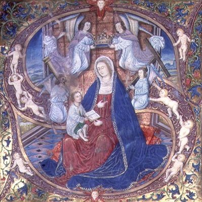 Panna a dítě obklopené anděly (vellum) od Master of Burgo de Osma