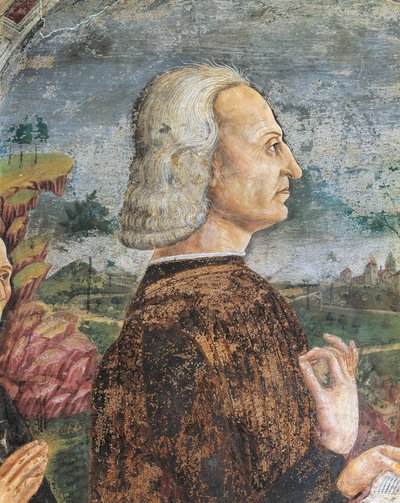 Itálie, region Piemont, provincie Alessandria, Serralunga di Crea, Sacro Monte di Crea, svatyně Santa Maria Assunta, kaple svaté Markéty Antiochijské Portrét Viléma VIII. Palaeologa, markýze z Monferrata, Freska od Master of Crea