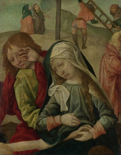 Panna a svatý Jan Truchlení nad tělem Kristovým, fragment Oplakávání Krista od Master of Delft