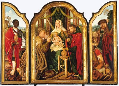 Svatá rodina s Melchiorem nabízí zlato Ježíškovi od Master of Frankfurt