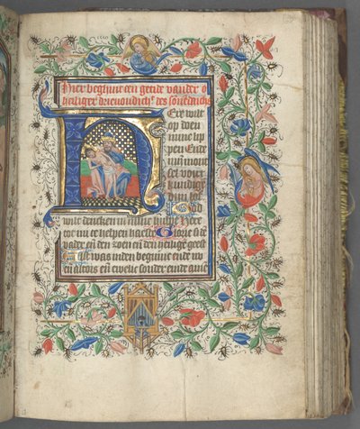 Kniha hodin Použití Utrechtu: fol. 63r, Iniciála s Nejsvětější Trojicí, c. 1460-1465. od Master of Gijsbrecht van Brederode