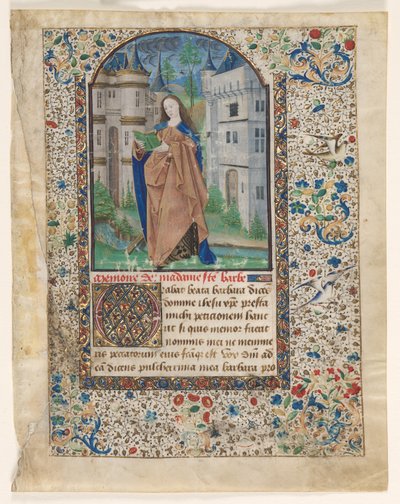 List z knihy hodin: Svatá Barbora 2 ze 2 vyříznutých listů, c. 1465. od Master of Jacques de Luxembourg